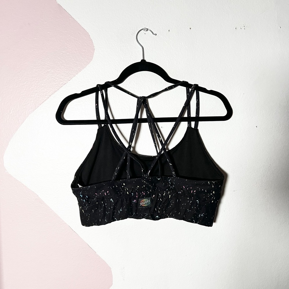 Slunks Sports Bra Womens XL Black Splatter Strappy High Impact - Picture 2 of 5